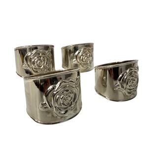 Vintage 1960's Strachan Silver Plate ROSE BUD Oblong Napkin Ring/Holder Set 6